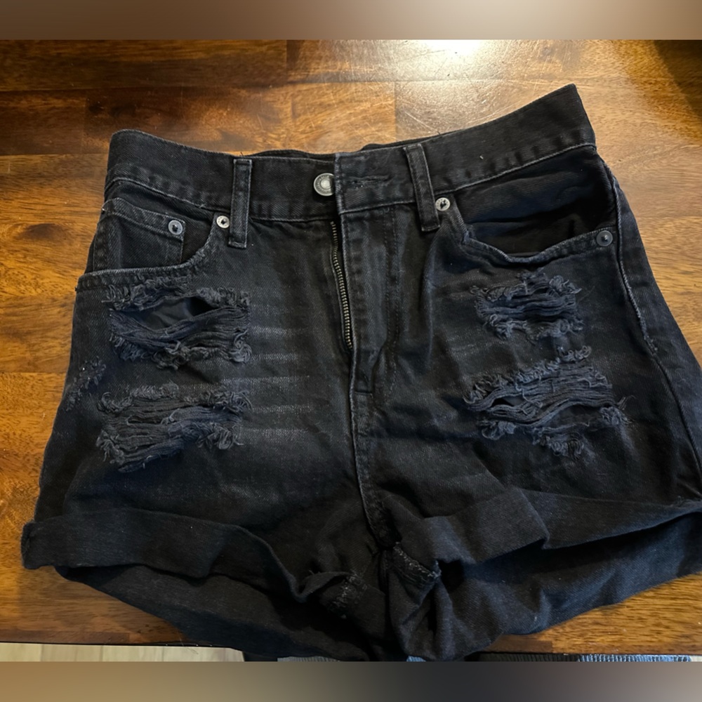 Aeropostale Black Distressed Jean Shorts